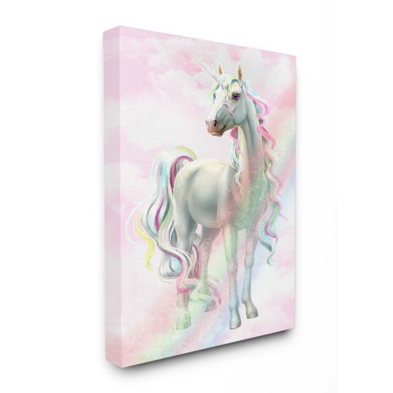 Stupell Industries Unicorn Rainbow Clouds Pink Children's Dream Fantasy Canvas Wall Art